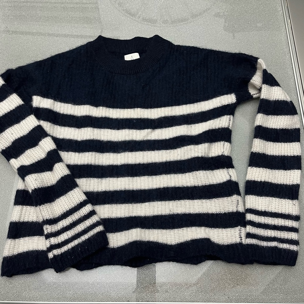 Joie Navy and White Striped Crew Neck Sweater 100% cashmere
